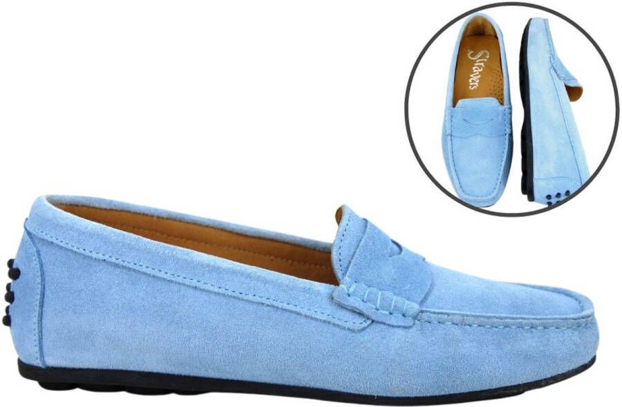 Stravers Grote Maten Schoenen Stravers Italiaanse Mocassins Dames Grote Maten Blauw Suede Instappers