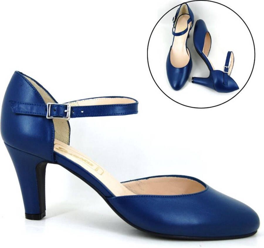 Stravers Grote Maten Schoenen Stravers Luxe Blauwe Pumps met Bandje Grote Maten Hakken