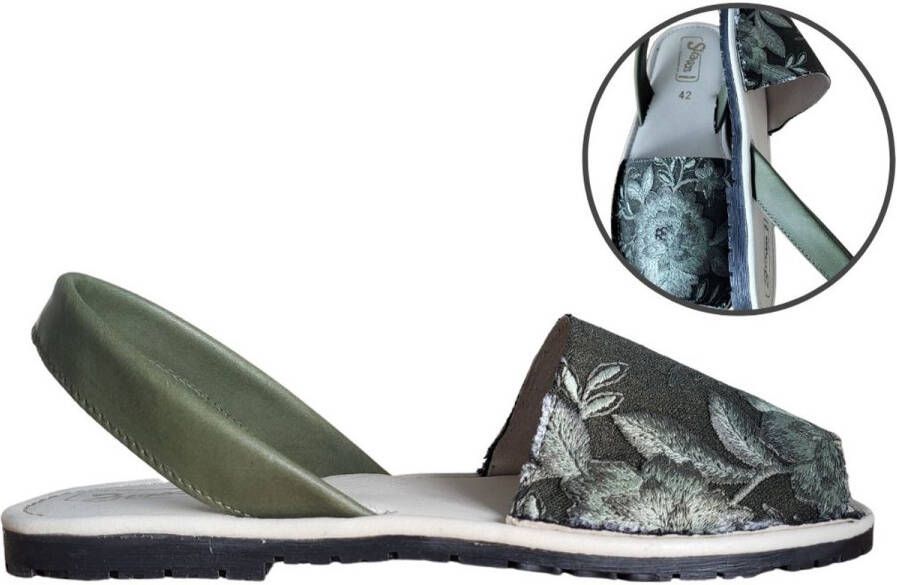 Stravers Grote Maten Schoenen Stravers Menorquinas Geweven Groen Bloemmotief Spaanse Sandalen Dames Grote Maten