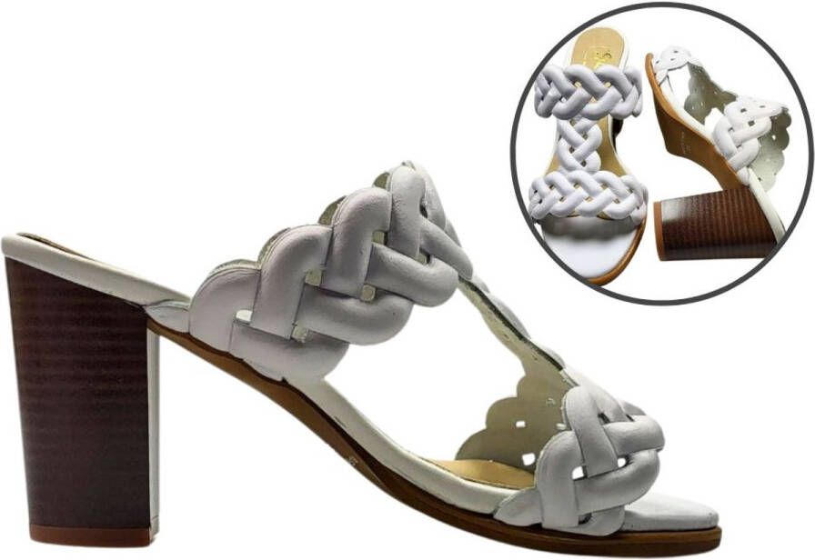 Stravers Grote Maten Schoenen Stravers Muiltjes gevlochten met Hak Grote Maten Witte Slippers met Hak