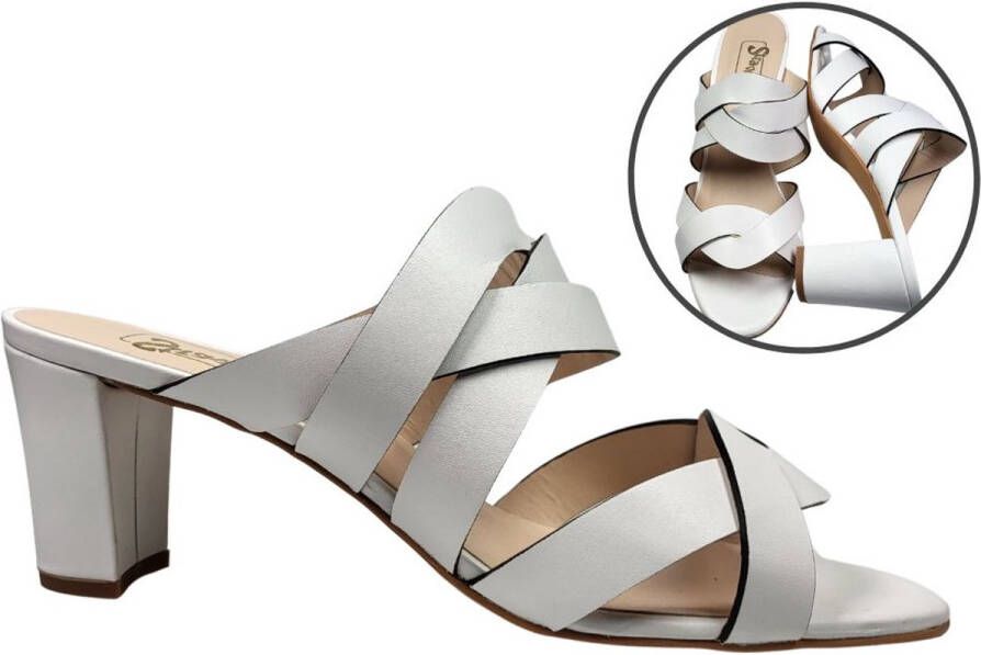 Stravers Grote Maten Schoenen Stravers Muiltjes met Hak Wit Leer Grote Maten Slippers