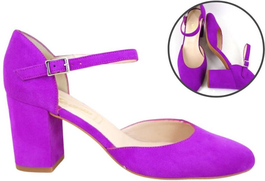 Stravers Grote Maten Schoenen 2609KK Stravers Neon Fuchsia Pumps met Bandje Grote Maten Pumps met Blokhak - Foto 2