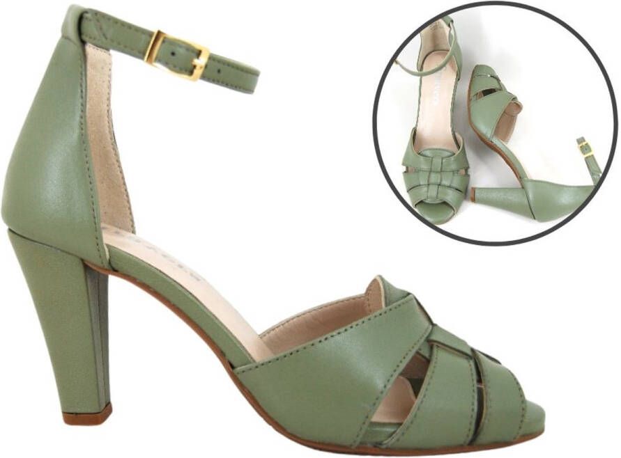 Stravers Grote Maten Schoenen Stravers Peeptoe Pumps met Bandjes en Hak Groen Grote Maten Peeptoe Pumps