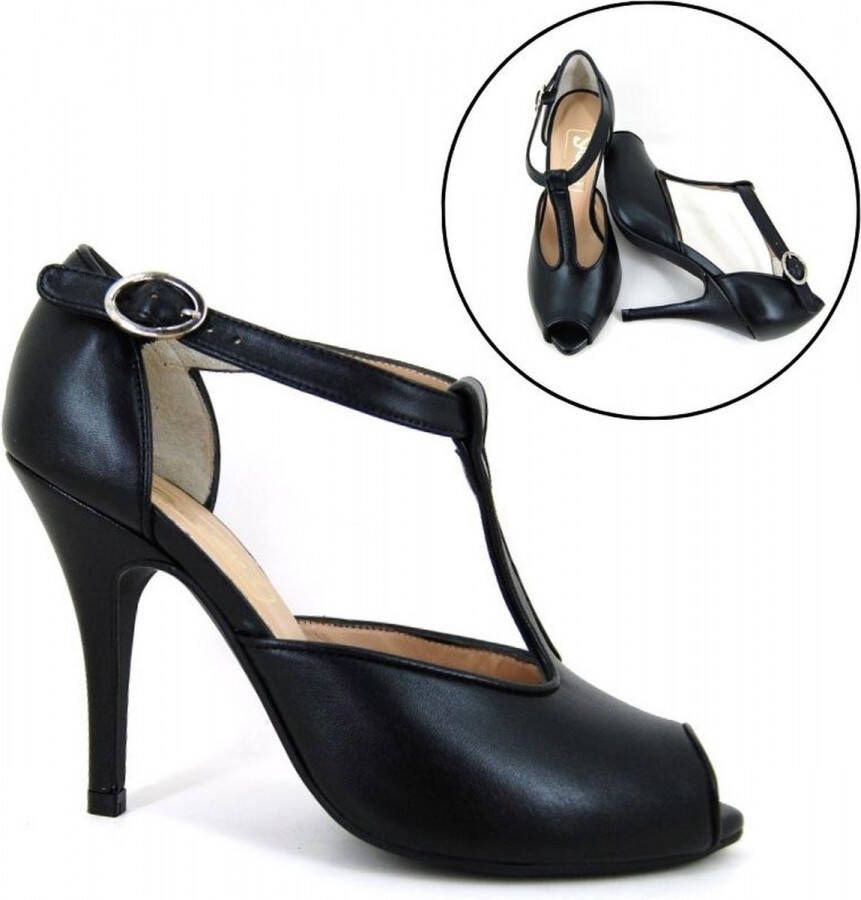 Stravers Grote Maten Schoenen Stravers Peeptoe Pumps met Hak en Bandje Grote Maten Zwarte Stiletto Hakken