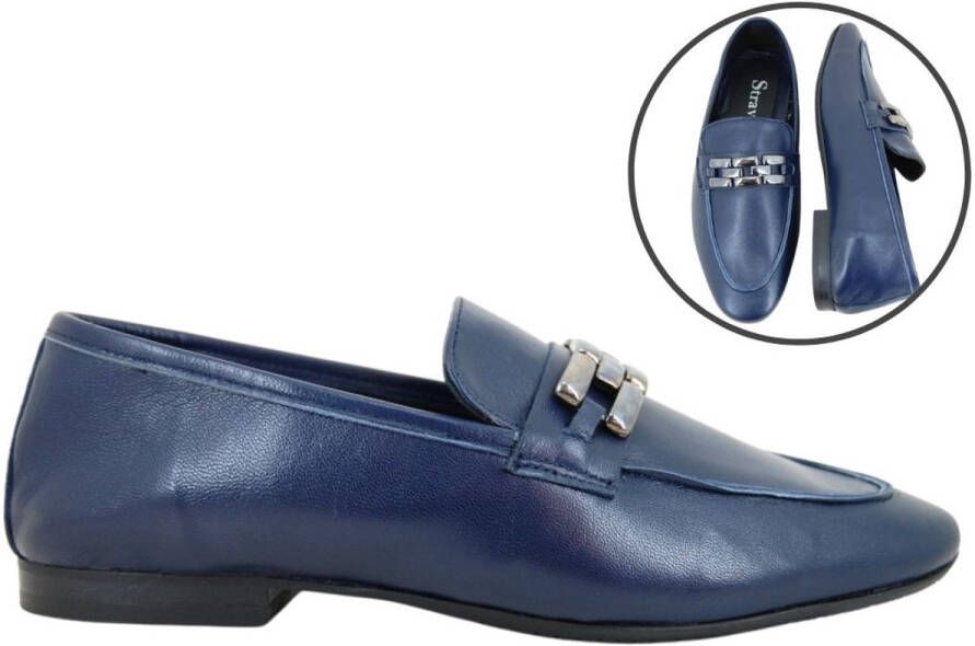 Stravers Grote Maten Schoenen Stravers Platte Loafers Leer Blauw Grote Maten Instappers Dames