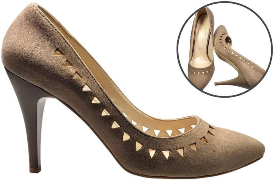 Stravers Grote Maten Schoenen Stravers Pump Hoge Hakken Geperforeerde Rand Grote Maten Pumps met Hoge Hakken Taupe