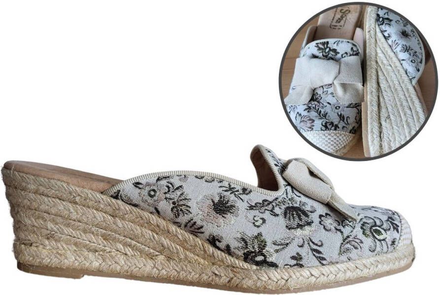 Stravers Grote Maten Schoenen Stravers Retro Print Sleehak Slippers Beige Grote Maten Espadrilles Muiltjes