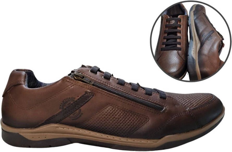 Stravers Grote Maten Schoenen Stravers Stoere Sneakers met Rits Bruin Heren Grote Maten Sneakers