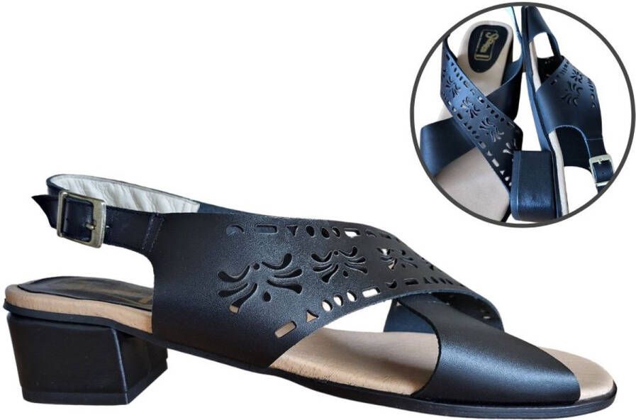 Stravers Grote Maten Schoenen Stravers Trendy Sandalen met Gelaserde Band en Blokhak Zwart Grote Maten Luxe Sandalen