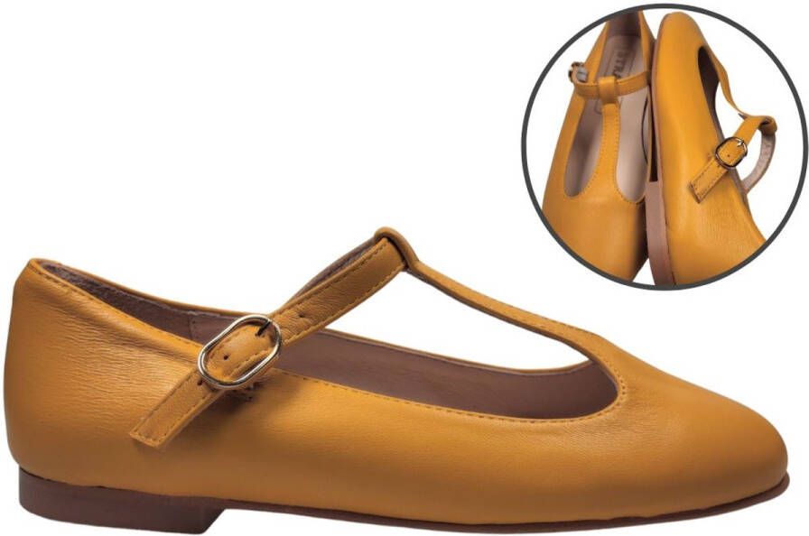 Stravers Kleine Maten Schoenen Stravers Ballerina T-Bandje Mosterdgeel Dames Kleine Maten Ballerina's