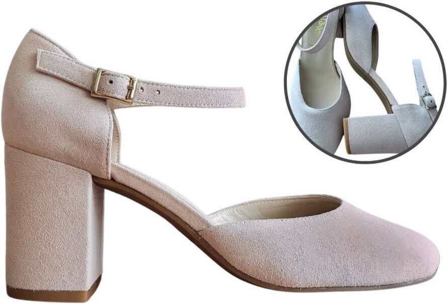 Stravers Kleine Maten Schoenen Stravers Beige Pumps met Bandje Kleine Maten Pumps met Blokhak