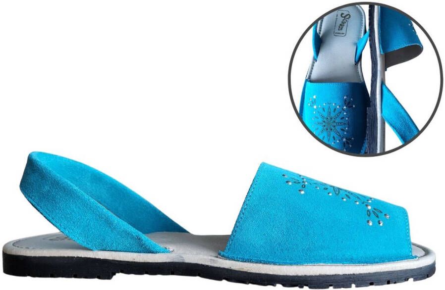Stravers Kleine Maten Schoenen Stravers Boho Menorquinas dames Turquoise. Kleine Maten Spaanse Leren Sandalen