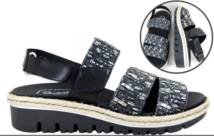 Stravers Kleine Maten Schoenen Stravers Comfortabele Raffia Look Sandalen Uitneembaar Voetbed Kleine Maten Zwarte Leren Sandalen
