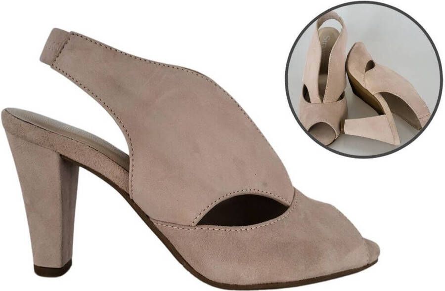 Stravers Kleine Maten Schoenen Stravers- Enkelhoge Peep-toe Suede Nude Kleine Maten Peeptoe Hoge hak