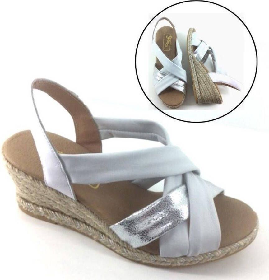 Stravers Kleine Maten Schoenen Stravers Espadrilles Sandalen Sleehak Wit Leer Kleine Maten Espadrilles