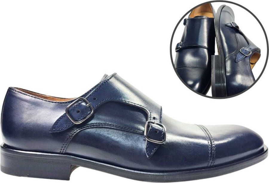 Stravers Kleine Maten Schoenen Stravers Herenschoenen met Gesp Blauw Monk Straps Kleine Maten Herenschoenen met Gesp