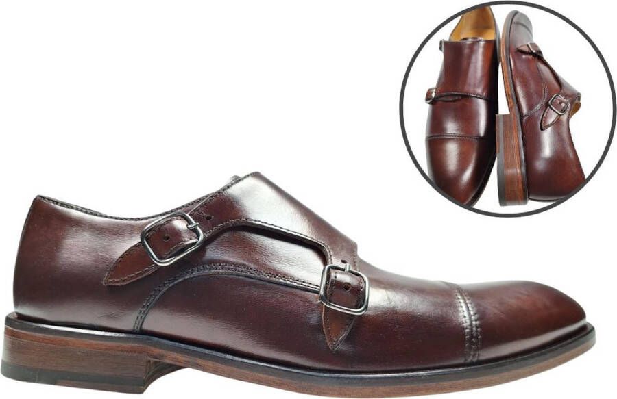Stravers Kleine Maten Schoenen Stravers Herenschoenen met Gesp Bruin Monk Straps Kleine Maten Herenschoenen met Gesp