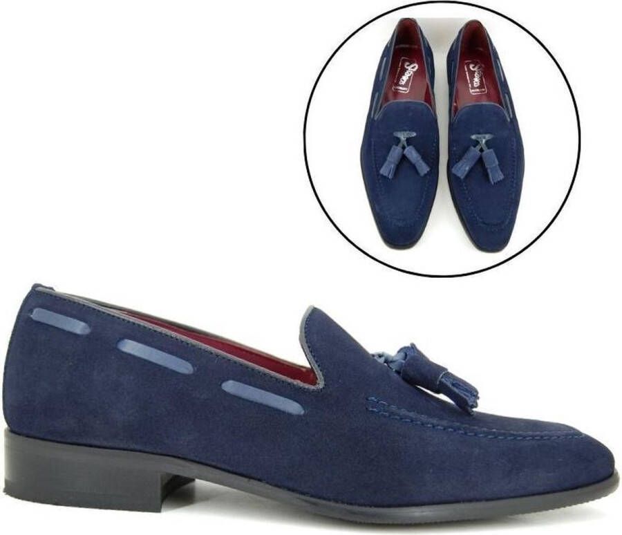 Stravers Kleine Maten Schoenen Stravers Herenschoenen met Kwastjes Blauw Suede Kleine Maten Tassel Loafers - Foto 1
