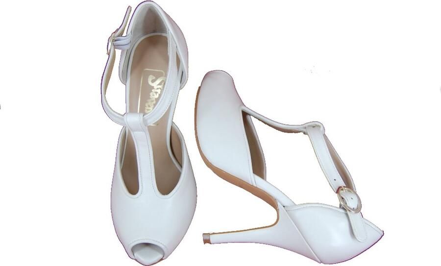 Stravers Kleine Maten Schoenen Stravers Peeptoes Pumps met Bandjes Wit Leer Kleine Maten Naaldhakken met Bandjes Trouwschoenen - Foto 7