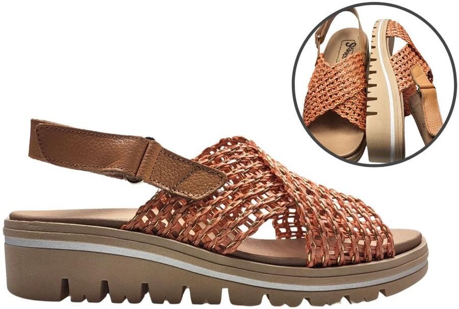 Stravers Kleine Maten Schoenen Stravers Sandalen Gevlochten Leer Oranje Dames Uitneembaar Voetbed Grote Maten Leren