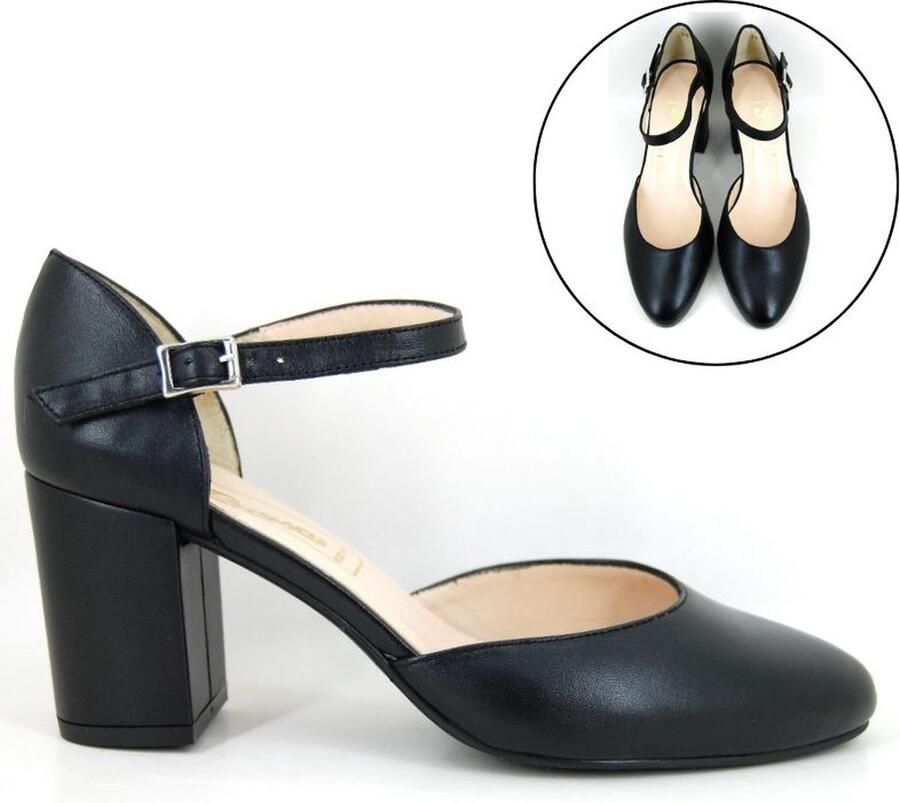 Stravers Kleine Maten Schoenen Stravers Zwarte Leren Pumps met Bandje Blokhak Kleine Maten Hakken - Foto 1