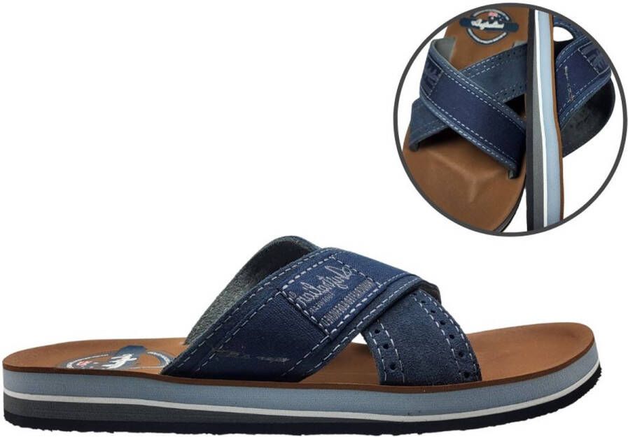 Stravers Kleine Maten Schoenen Stravers Kruisband Slippers Heren Kleine Maten Slippers Blauw
