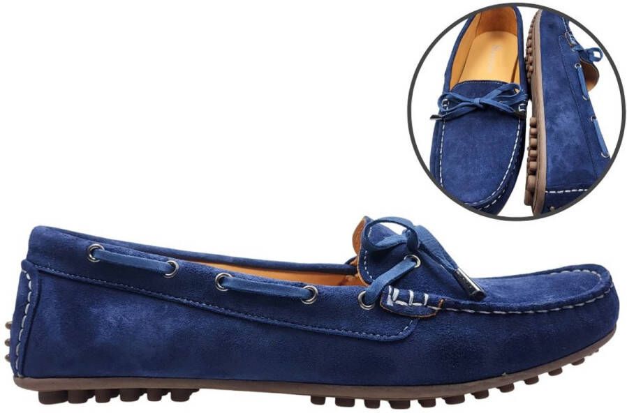 Stravers Kleine Maten Schoenen Stravers Luxe Mocassins Dames Kleine Maten Blauw Suede Instappers