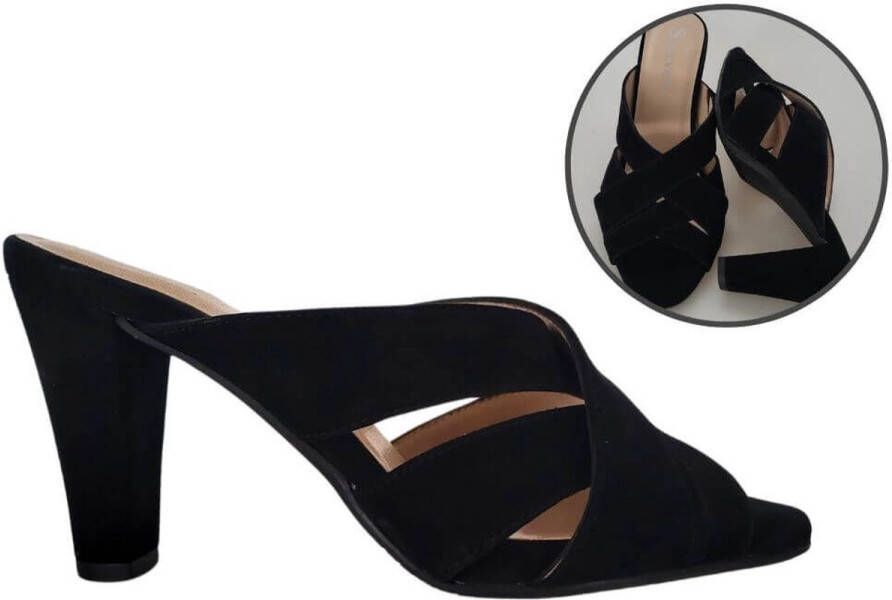 Stravers Kleine Maten Schoenen Stravers- Luxe Suede Muiltje met Hoge Hak Dames Kleine Maten Muiltje Zwart
