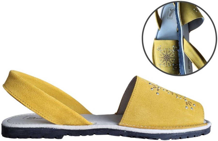 Stravers Kleine Maten Schoenen Stravers Menorquinas Avarcas Oker Geel Leren Spaanse Sandalen Dames Kleine Maten
