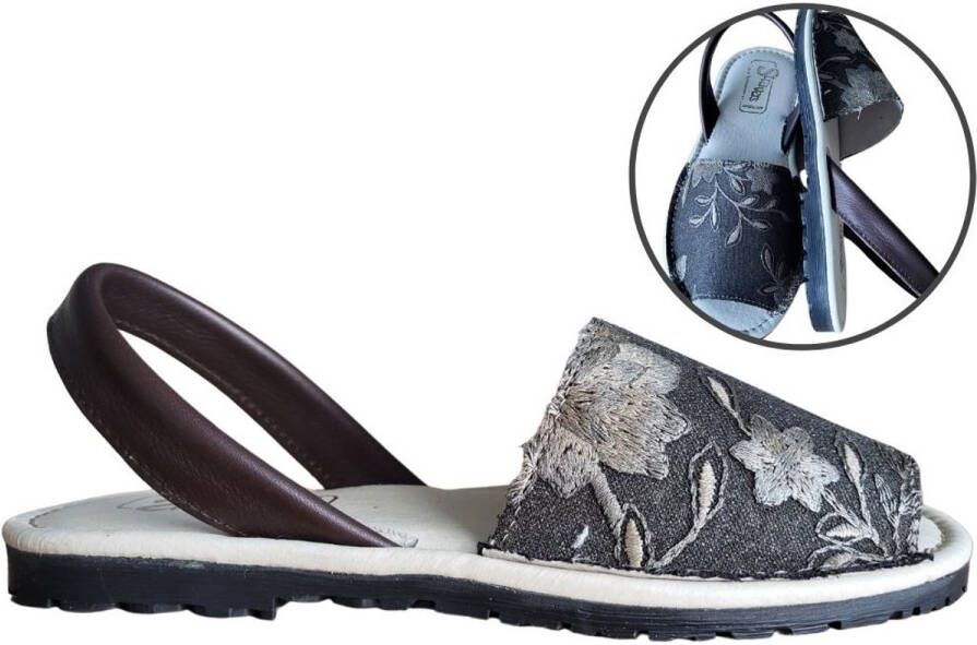 Stravers Kleine Maten Schoenen Stravers Menorquinas Geweven Bruin Bloemmotief Spaanse Sandalen Dames Kleine Maten
