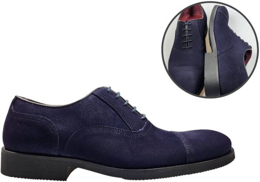 Stravers Kleine Maten Schoenen Stravers Nette Heren Veterschoenen met Rubberzool Blauw Suede Kleine Maten Herenschoenen