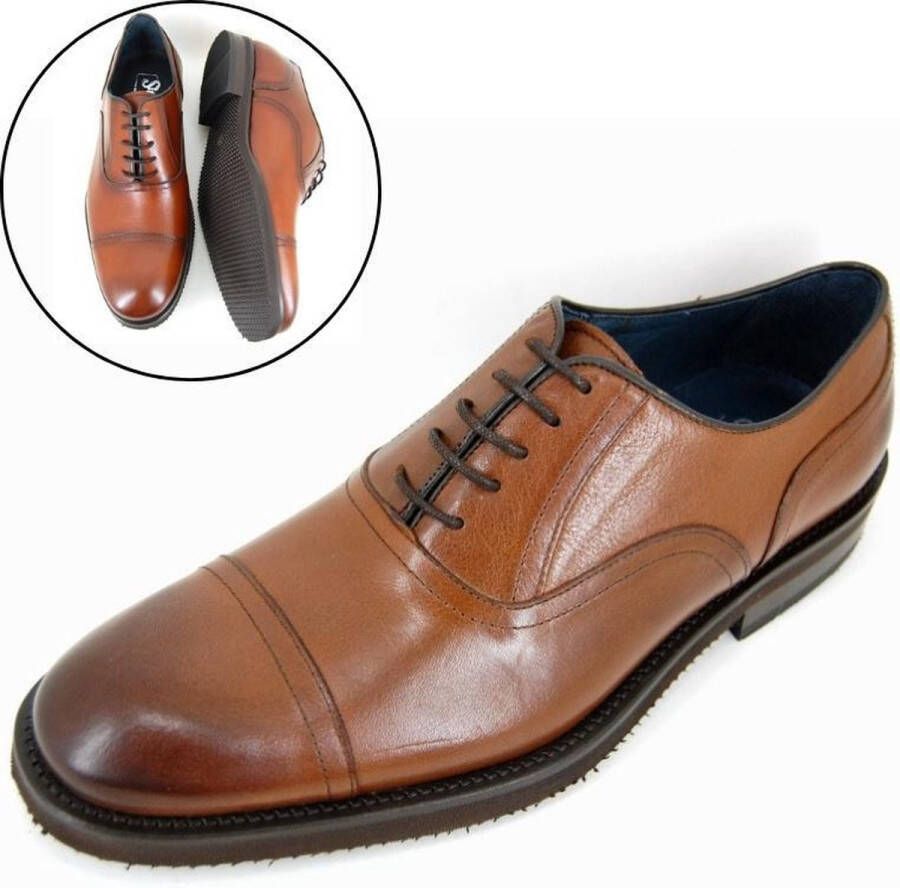 Stravers Kleine Maten Schoenen Stravers Nette Herenschoenen met Rubberzool Cognac Bruin Kleine Herenmaat - Foto 1