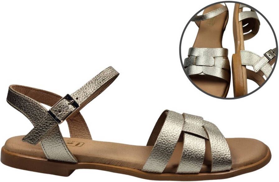 Stravers Kleine Maten Schoenen Stravers Platte Sandalen met enkelbandje Champagne Dames Kleine Maten Sandalen