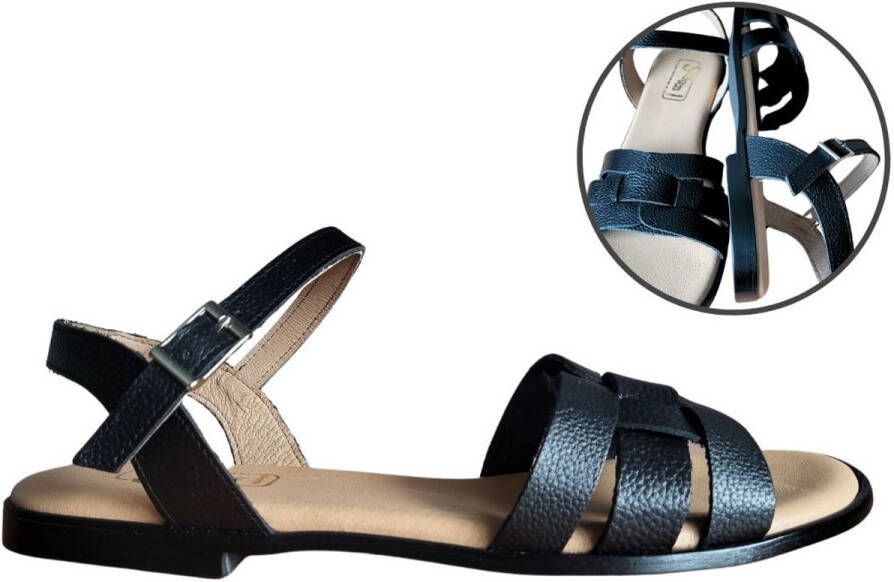 Stravers Kleine Maten Schoenen Stravers Platte Sandalen met enkelbandje Zwart Dames Kleine Maten Sandalen