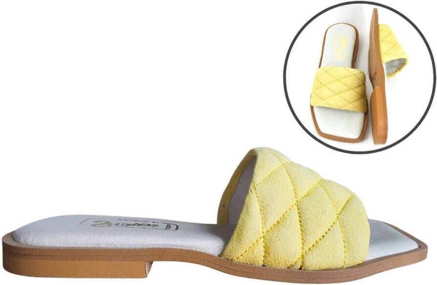 Stravers Kleine Maten Schoenen Stravers Platte Slippers met Vierkante Neus Geel Dames Kleine Maten Schoenen
