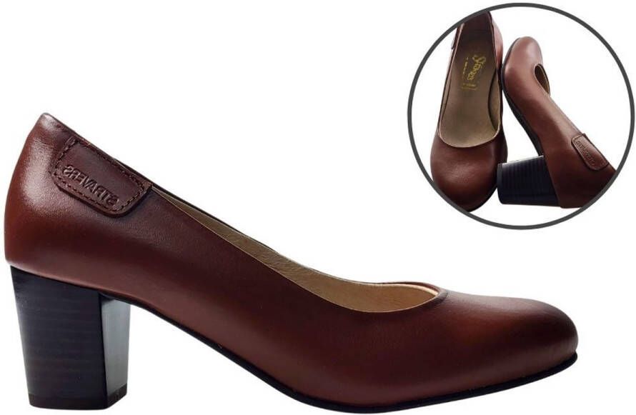 Stravers Kleine Maten Schoenen Stravers Pumps met Blokhak Bruin Zacht Leer Kleine Maten