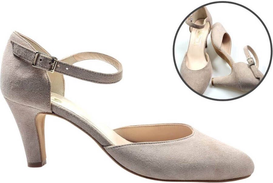 Stravers Kleine Maten Schoenen Stravers Pumps met hak en bandje Kleine Dames Maten Taupe Beige pump