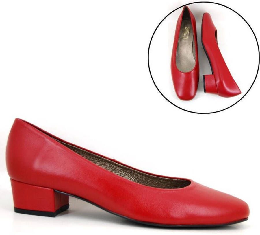 Stravers Kleine Maten Schoenen Stravers Rode Leren Pumps met lage hak Kleine Maten Lage Pumps