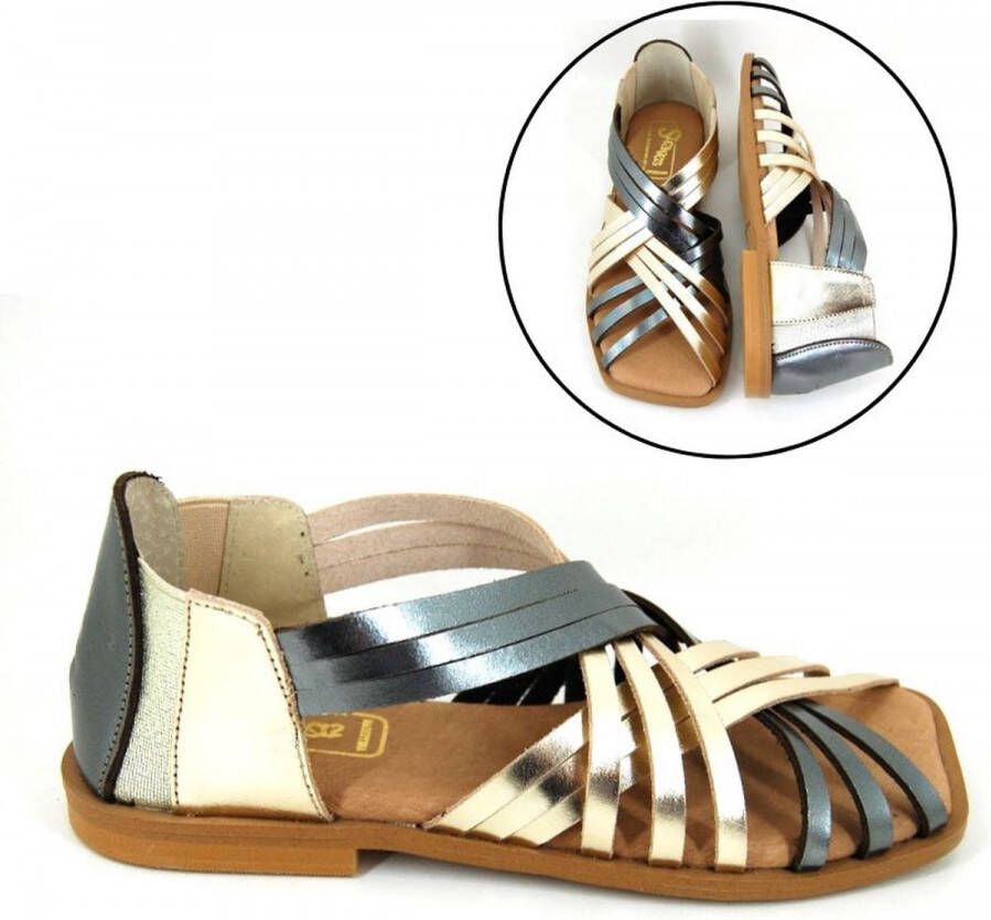 Stravers Kleine Maten Schoenen Stravers Romeinse Sandalen Plat Vierkante Neus Dames Goud Zilver Platina Kleine Maten