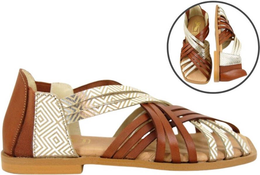Stravers Kleine Maten Schoenen Stravers Romeinse Sandalen Plat Vierkante Neus Dames Bruin Zilver Kleine Maten