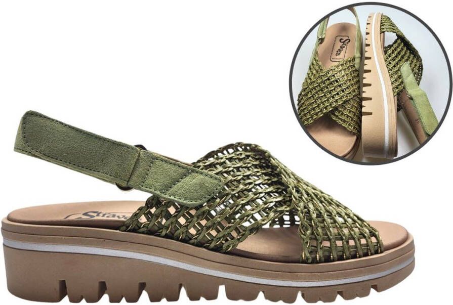Stravers Kleine Maten Schoenen Stravers Sandalen Gevlochten Leer Groen Dames Uitneembaar Voetbed Kleine Maten Leren Sandalen