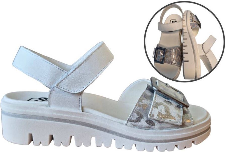 Stravers Kleine Maten Schoenen Stravers Sandalen Jaguar Leer Wit Zilver Dames Uitneembaar Voetbed Kleine Maten Leren Sandalen