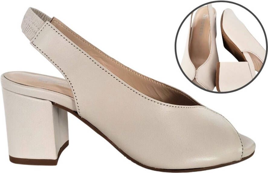Stravers Kleine Maten Schoenen Stravers Slingback Pumps met blokhak Roomwit Kleine Maten Slingback Hakken