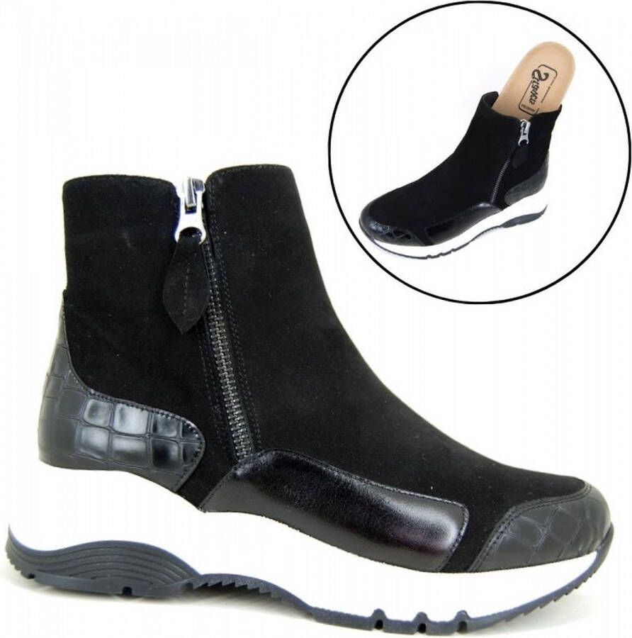 Stravers Kleine Maten Schoenen Stravers Sneaker Boots Kleine Dames Maten Sneakers Laarsjes met Rits Zwart