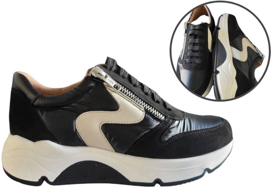 Stravers Kleine Maten Schoenen Stravers Trendy sneakers met rits Zwart Dames Kleine Maten Sneakers