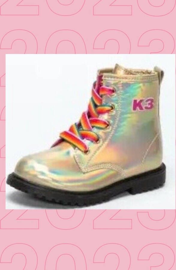 STUDIO 100 K3 Bottines Hoge Schoen Enkel laars Goud kleurig regenboog veters - Foto 1