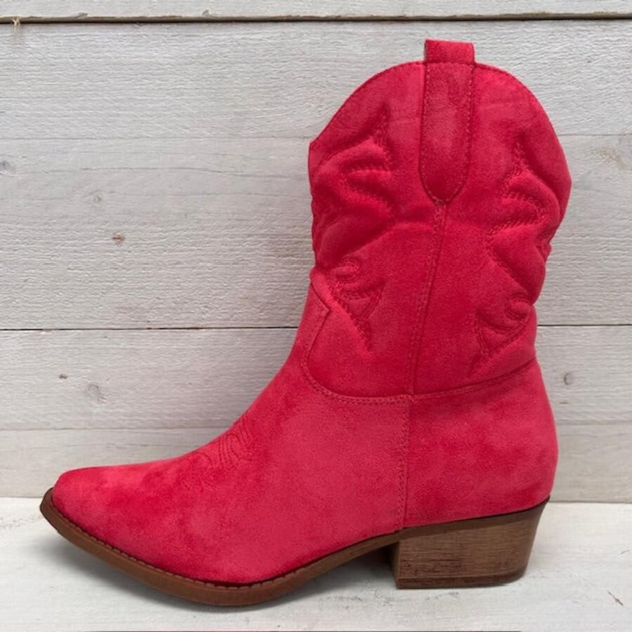 Suèdine cowboylaars met lage hak fuchsia Roze