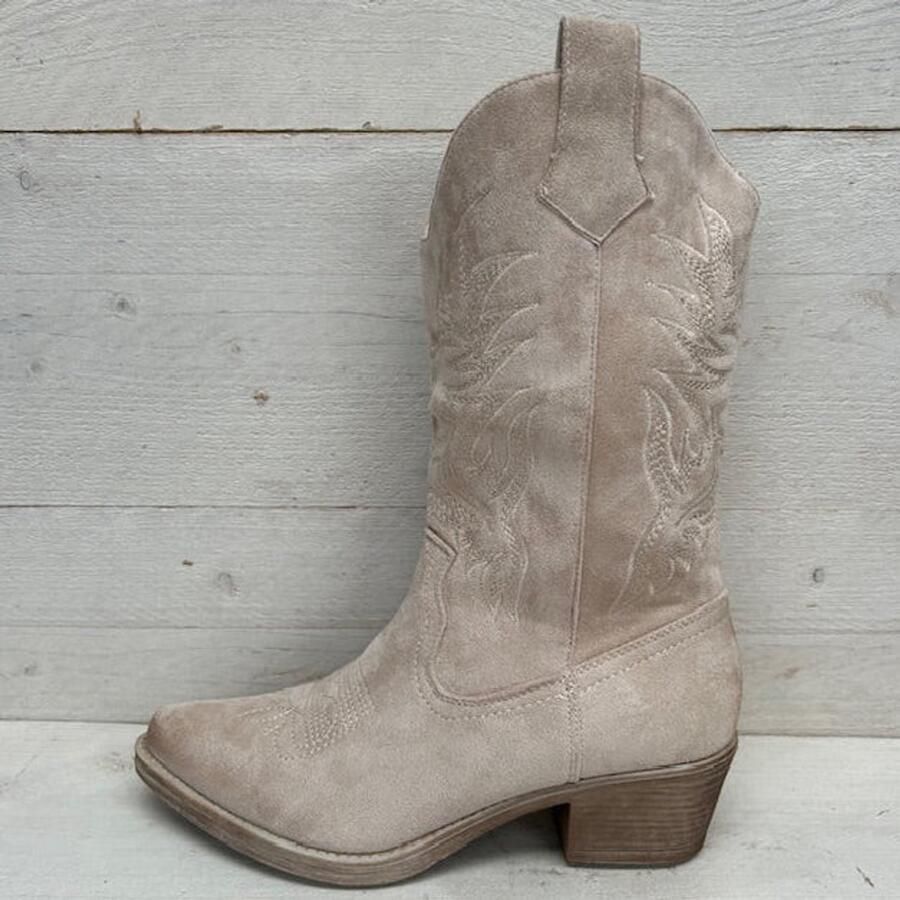 Suèdine cowboylaars met stiksel beige