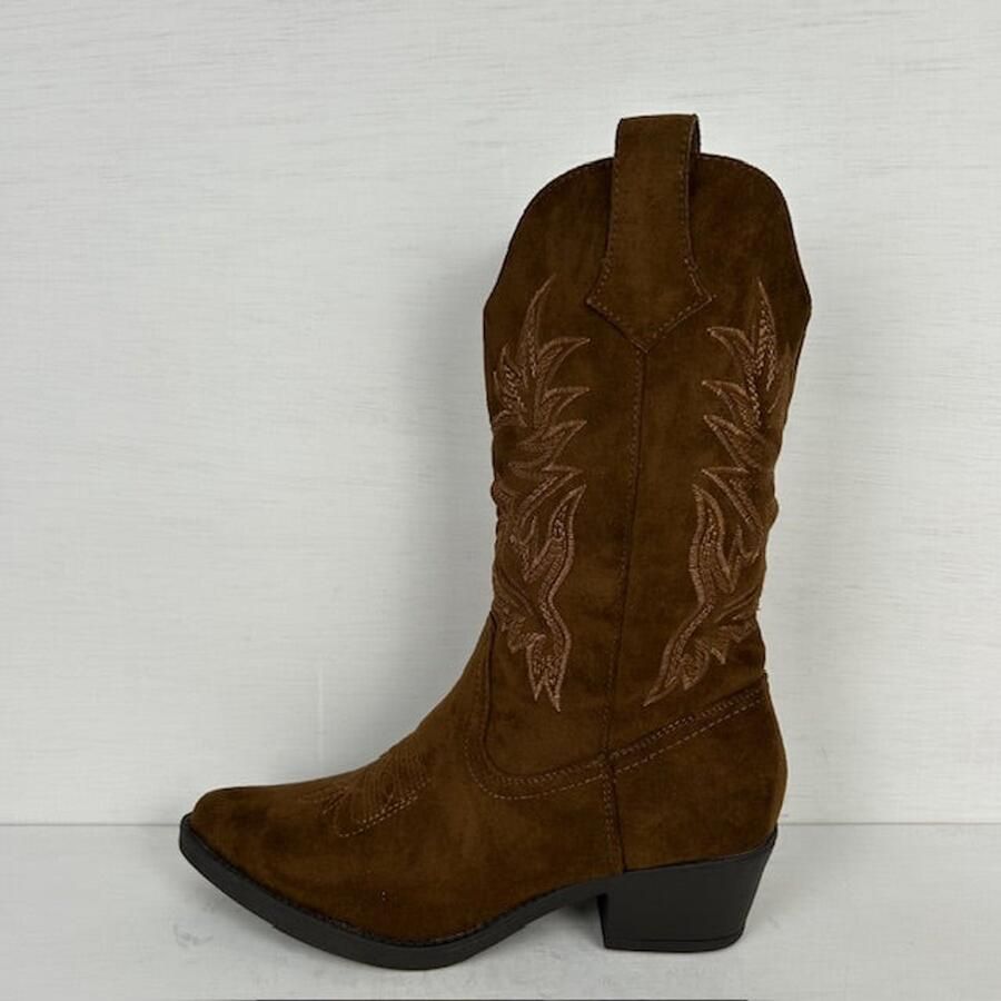 Suèdine cowboylaars met stiksel lichtbruin Bruin