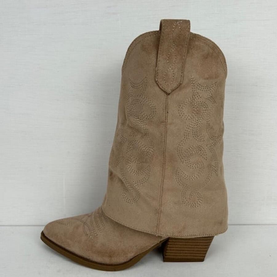 Suèdine cowboylaarsjes met trendy flap khaki